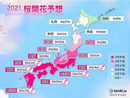 桜開花予想2021